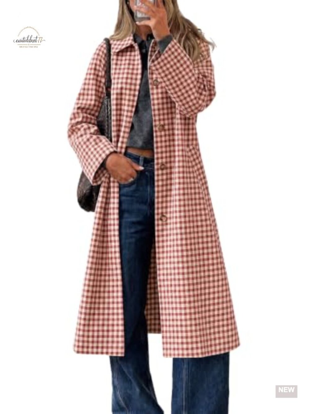 Plaid Trench Coat Fall Lapel Single Breasted Long Jacket